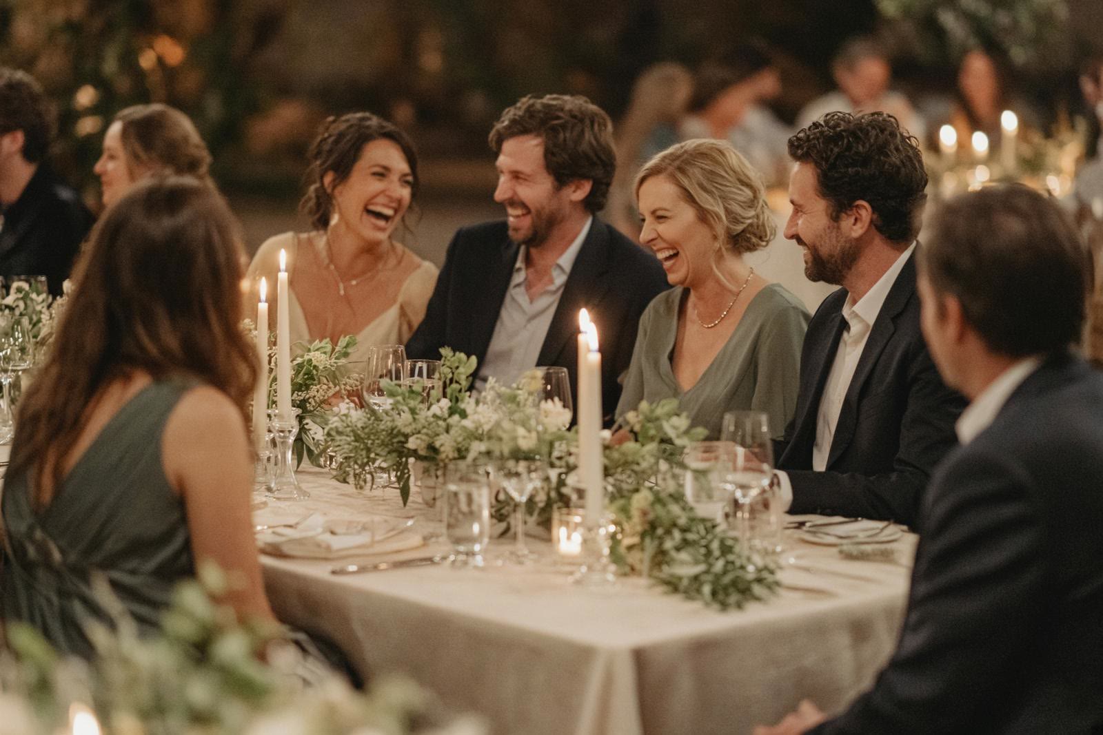 Candlelit wedding reception at a long table